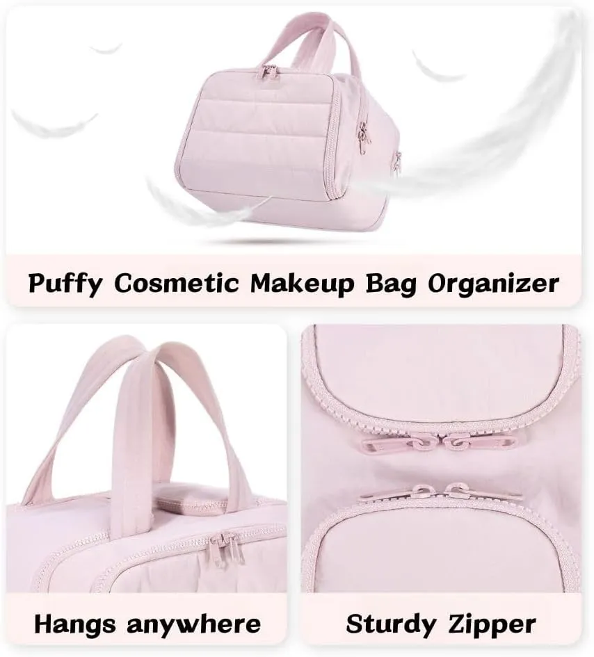 4-In-1 Puffy Multi-Functional Toiletry Bag For Women, Portable Hanging Wide-Open Travel Bag, Large Capacity Toiletry Organizer, Ladies Overnight Travel Bag With Handle (goose white)