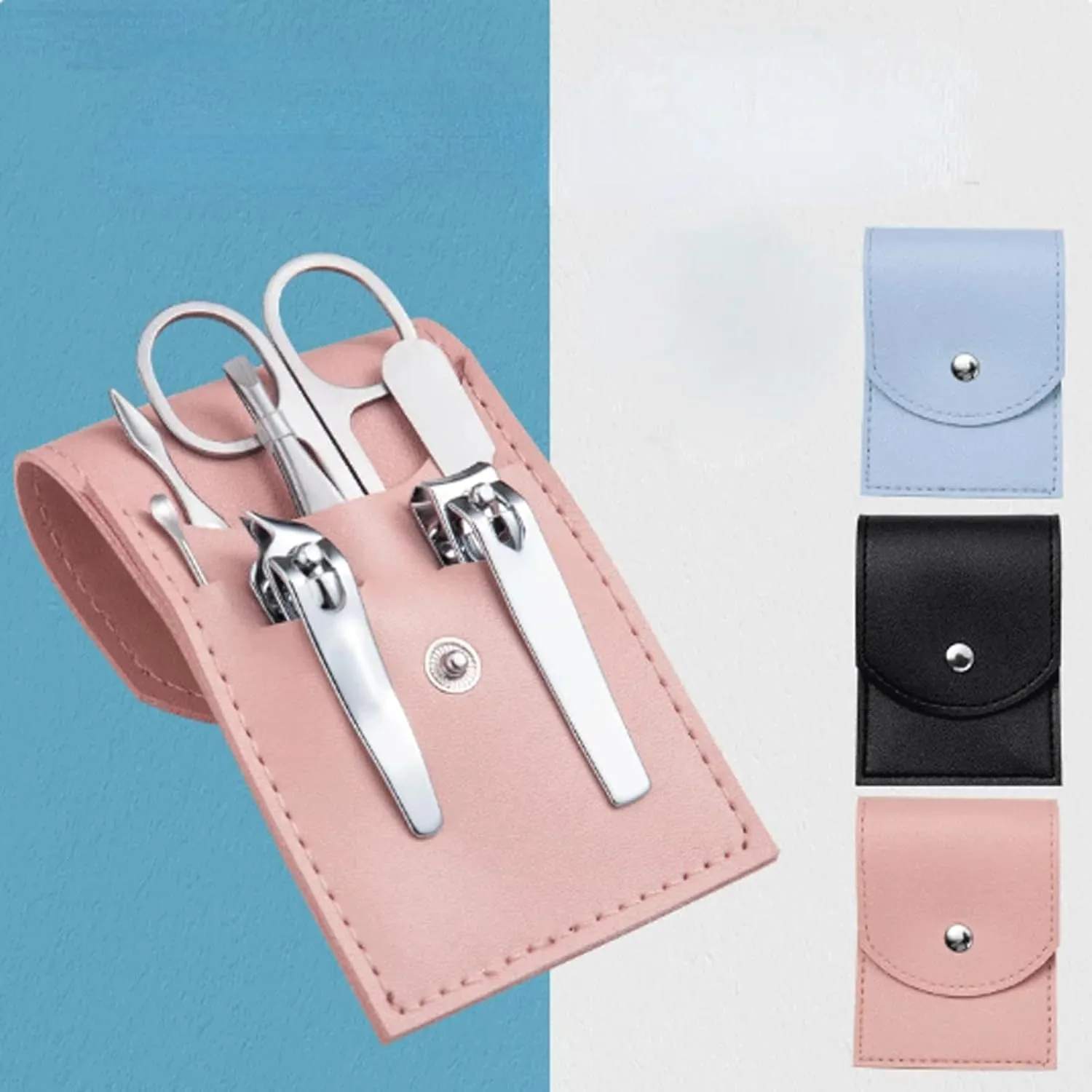 4 or 7 Pieces Metal Nail Kits Basic Nail Clippers Set Personal Care Set Portable Pedicure Kit with Leather Bag Gifts for Him