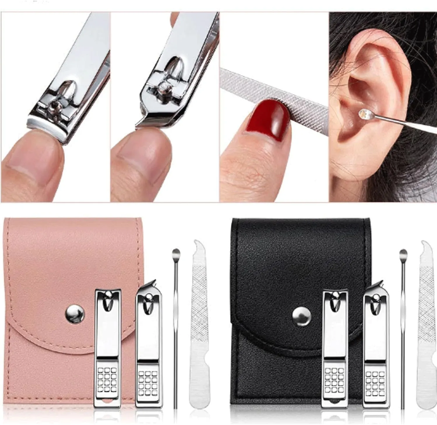 4 or 7 Pieces Metal Nail Kits Basic Nail Clippers Set Personal Care Set Portable Pedicure Kit with Leather Bag Gifts for Him
