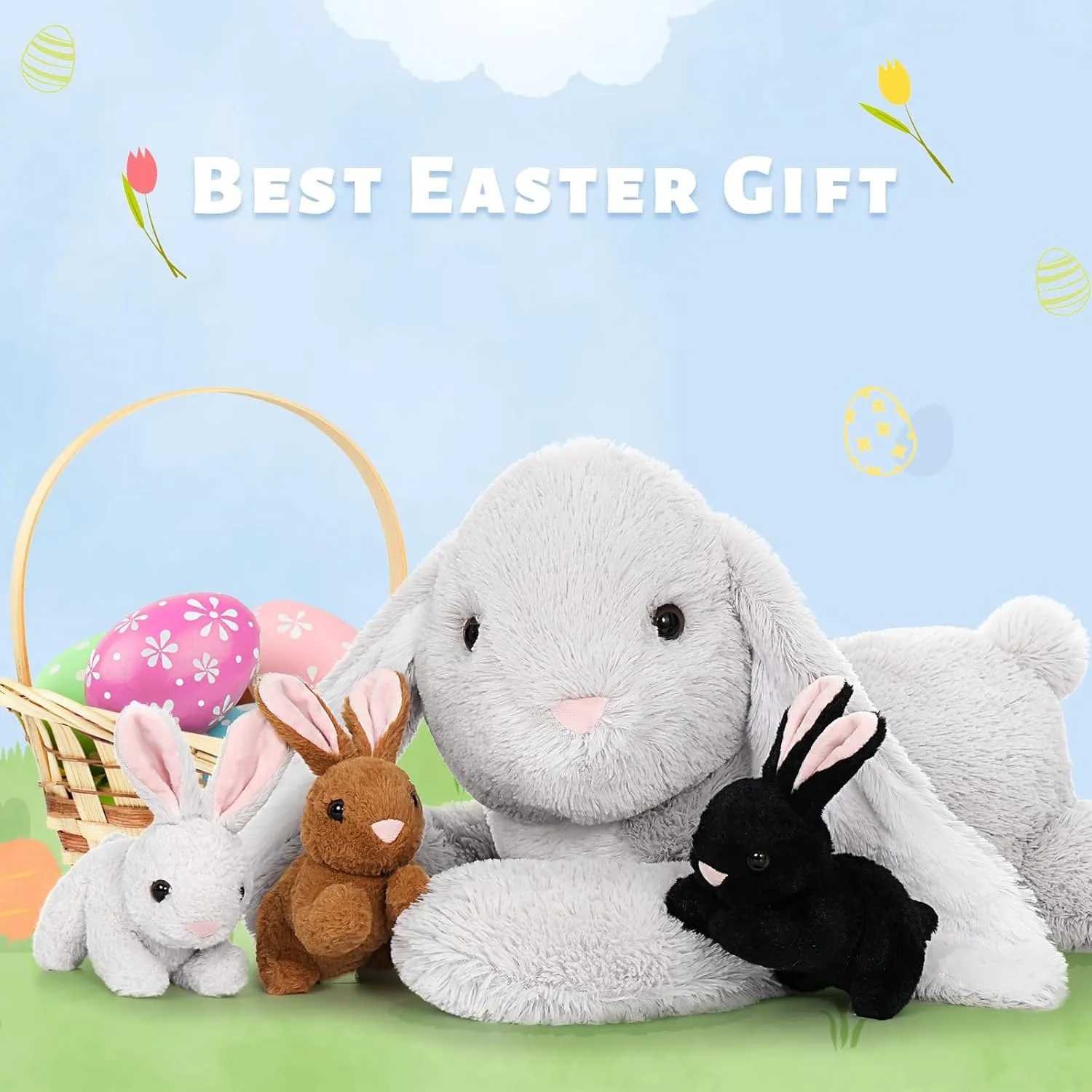 4 Pcs Bunny Stuffed Animal - Large Stuffed Rabbit Plush Toys for Kids - Cuddly Mommy Bunny Surprise with 3 Small Bunnies