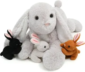 4 Pcs Bunny Stuffed Animal - Large Stuffed Rabbit Plush Toys for Kids - Cuddly Mommy Bunny Surprise with 3 Small Bunnies