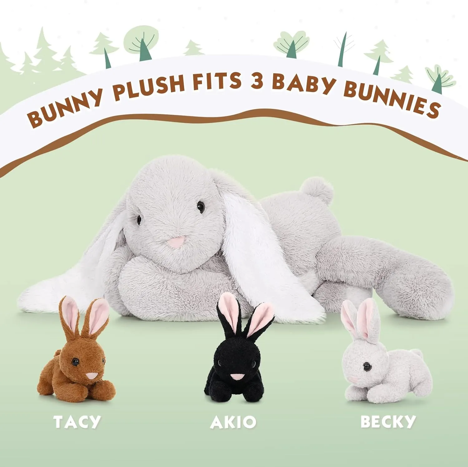4 Pcs Bunny Stuffed Animal - Large Stuffed Rabbit Plush Toys for Kids - Cuddly Mommy Bunny Surprise with 3 Small Bunnies