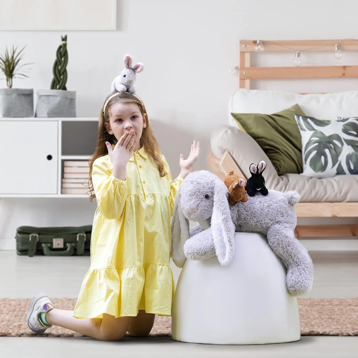 4 Pcs Bunny Stuffed Animal - Large Stuffed Rabbit Plush Toys for Kids - Cuddly Mommy Bunny Surprise with 3 Small Bunnies
