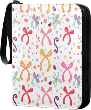 4 Pockets Trading Card Binder Colorful Bows Holds 400 Standard Cards Waterproof TCG CCG MTG Album Gifts for Collectors Boys Girls
