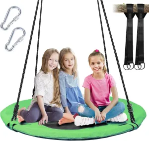 40 Inch Saucer Tree Swing for Kids, Outdoor Round Swing with Hanging Straps & Adjustable Ropes, Easy Assembly (Green)