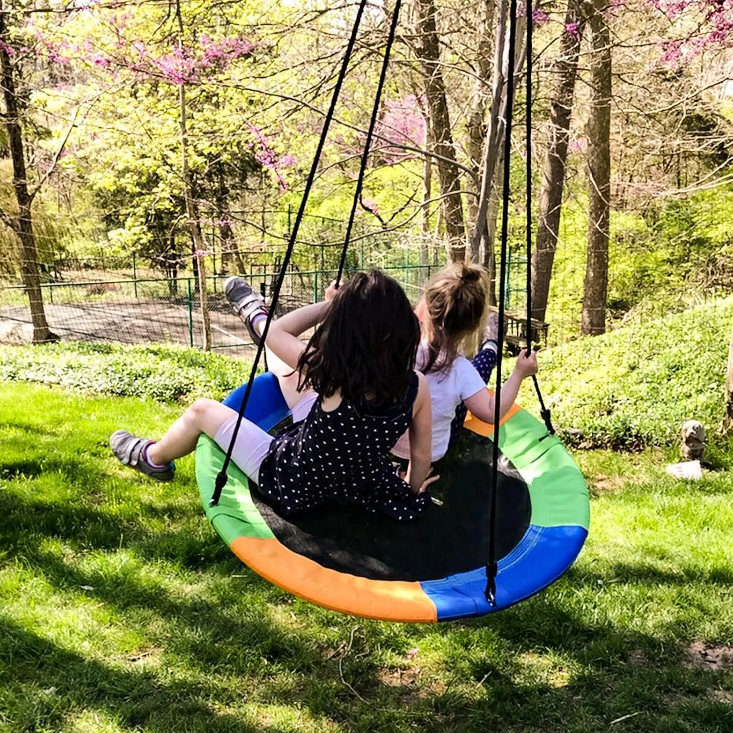 40 Inch Saucer Tree Swing for Kids, Outdoor Round Swing with Hanging Straps & Adjustable Ropes, Easy Assembly