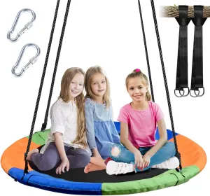 40 Inch Saucer Tree Swing for Kids, Outdoor Round Swing with Hanging Straps & Adjustable Ropes, Easy Assembly