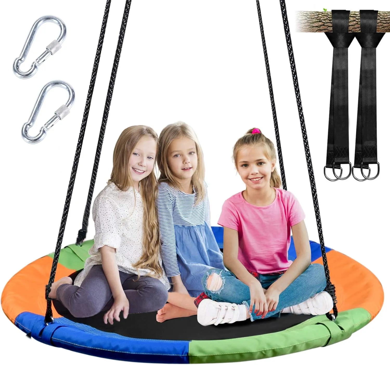 40 Inch Saucer Tree Swing for Kids, Outdoor Round Swing with Hanging Straps & Adjustable Ropes, Easy Assembly