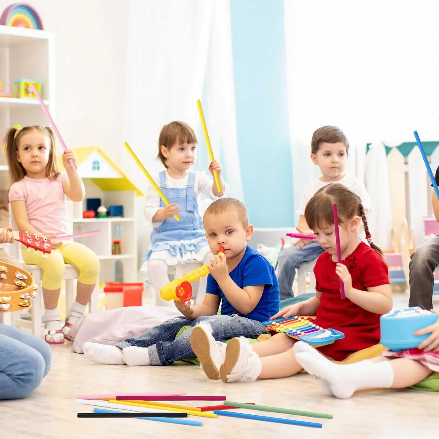 40 Pcs 10 Colors Rhythm Sticks Bulk 12 Inch Wood Lummi Sticks Percussion Instruments for Kids Girls Boys Toddlers Preschool Music Classroom Percussion Instruments