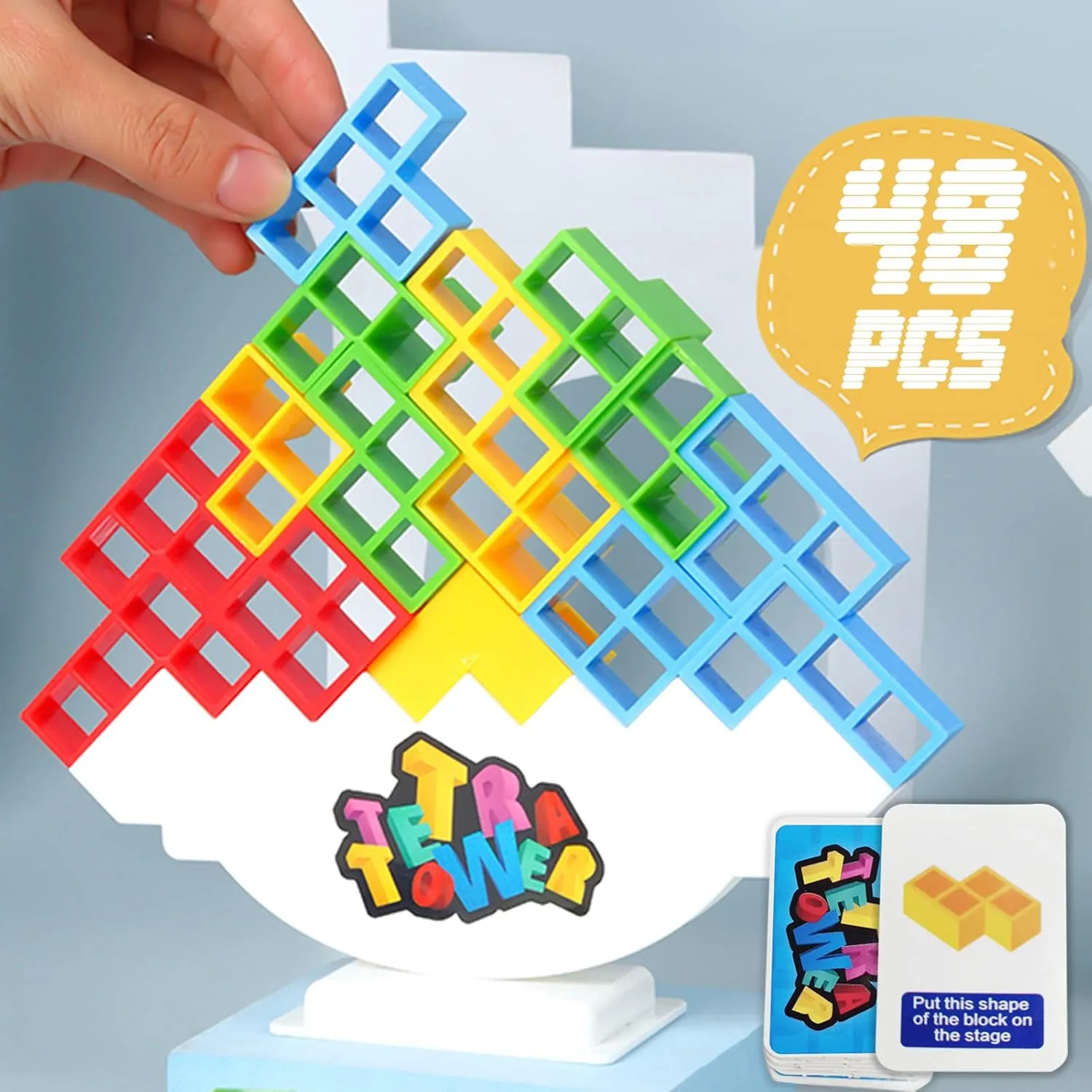 48 Pcs Tetra Tower Balance Stacking Blocks Game, Board Games for 2 Players  Family Games, Parties, Travel, Kids & Adults Team Building Blocks Toy