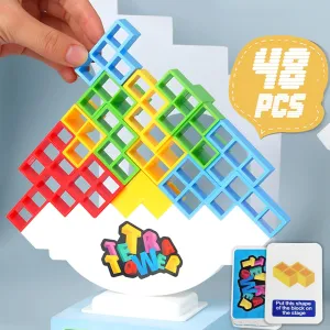 48 Pcs Tetra Tower Balance Stacking Blocks Game, Board Games for 2 Players  Family Games, Parties, Travel, Kids & Adults Team Building Blocks Toy