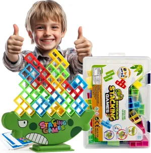 48PCS Dinosaur Balance Stacking Blocks with Travel Case | Montessori Fine Motor Skill Toys for Kids 3  | Educational STEM Building Game for Focus & Coordination