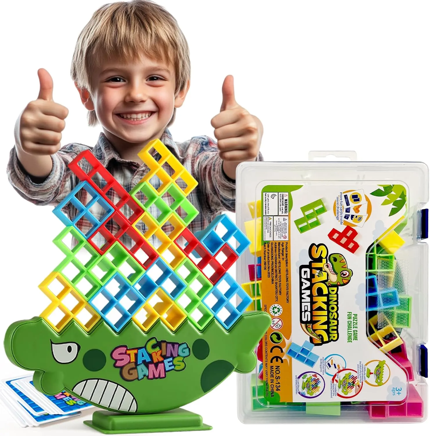 48PCS Dinosaur Balance Stacking Blocks with Travel Case | Montessori Fine Motor Skill Toys for Kids 3  | Educational STEM Building Game for Focus & Coordination