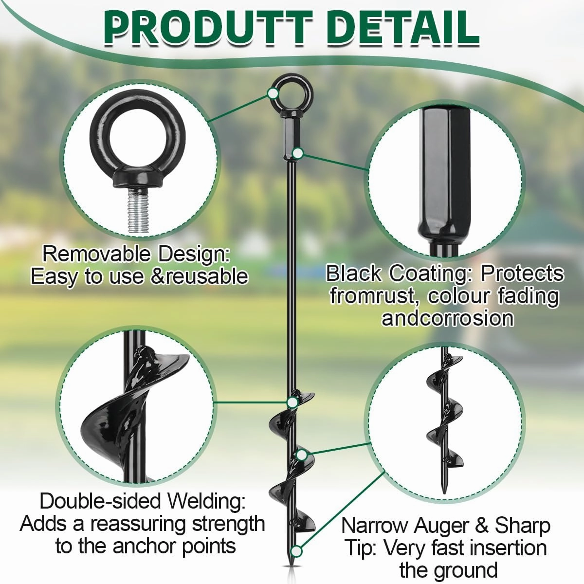 4 Pack 16" Ground Anchors Screw in, Tent Stakes Anchors with T-Handle Hex Wrench & Toolkit & Drill, Heavy Duty Earth Anchors for Tent, Canopy, Trampoline