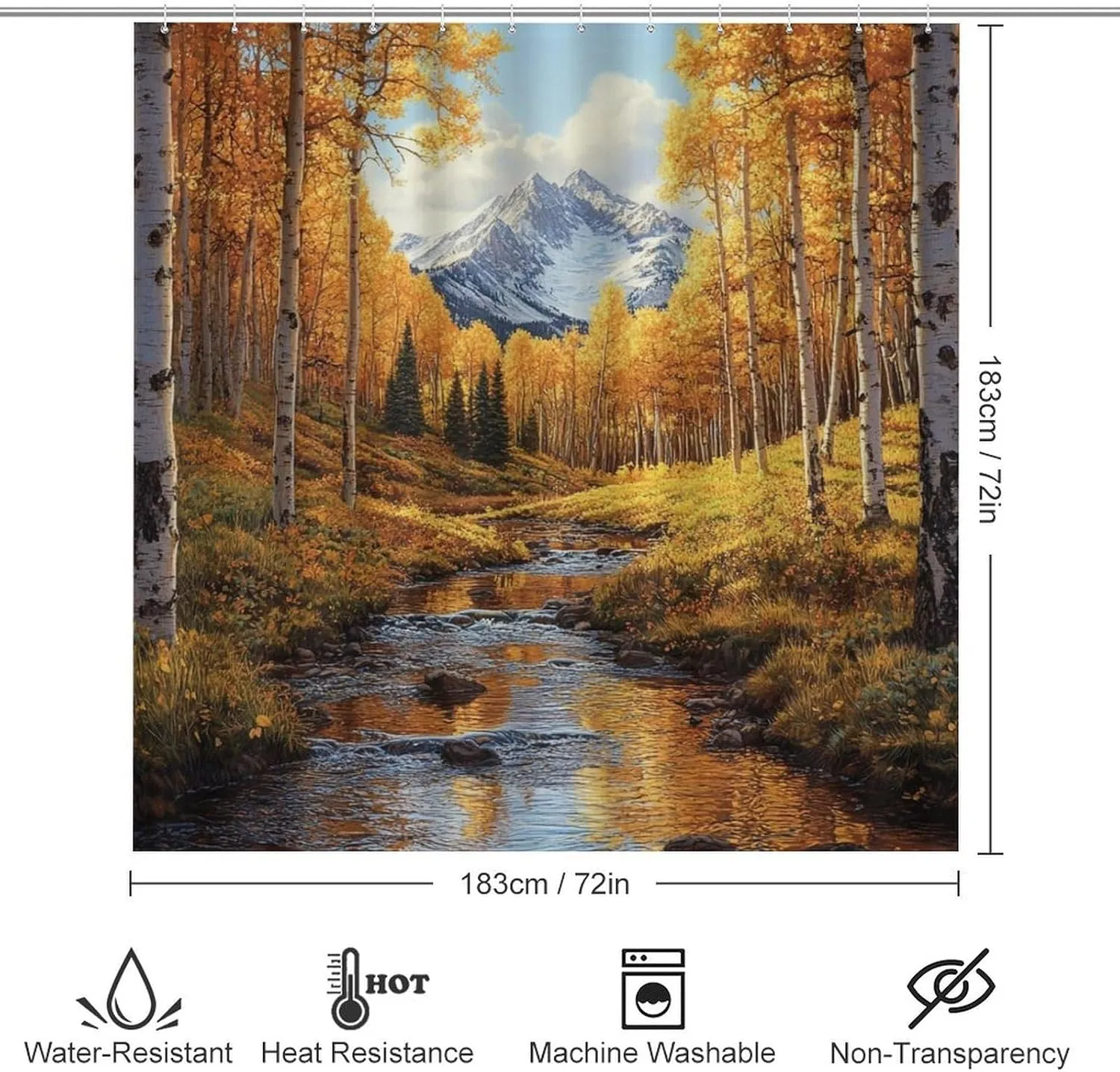 4Pcs Nature Jungle Stream Shower Curtain Set with Rugs, Bath Mat, Toilet Lid Cover, Autumn Colorful Tree National Park Shower Curtains Bathroom Curtains Decor, 72 x 72 Inch