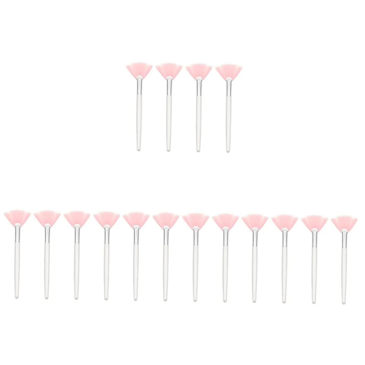 4sets Fan Makeup Brush for Powder Blush Foundation Long Handle Fluffy Nylon Hair Facial Makeup Applicator 4pcs*4