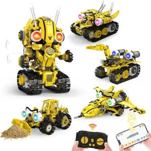 5-in-1 Remote Control STEM Robot Building Kit with LED Light – Transformable Models, Eco-Friendly Rechargeable, App-Controlled, Engineering Toy for Kids 6  (673PCS)