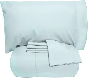 5 Piece Full Comforter Set All Season Soft Down Alternative Blanket & Luxurious Cotton Fits Mattress Up to 18" Deep Pocket Bed 4 Piece Sheet Set Aqua Blue