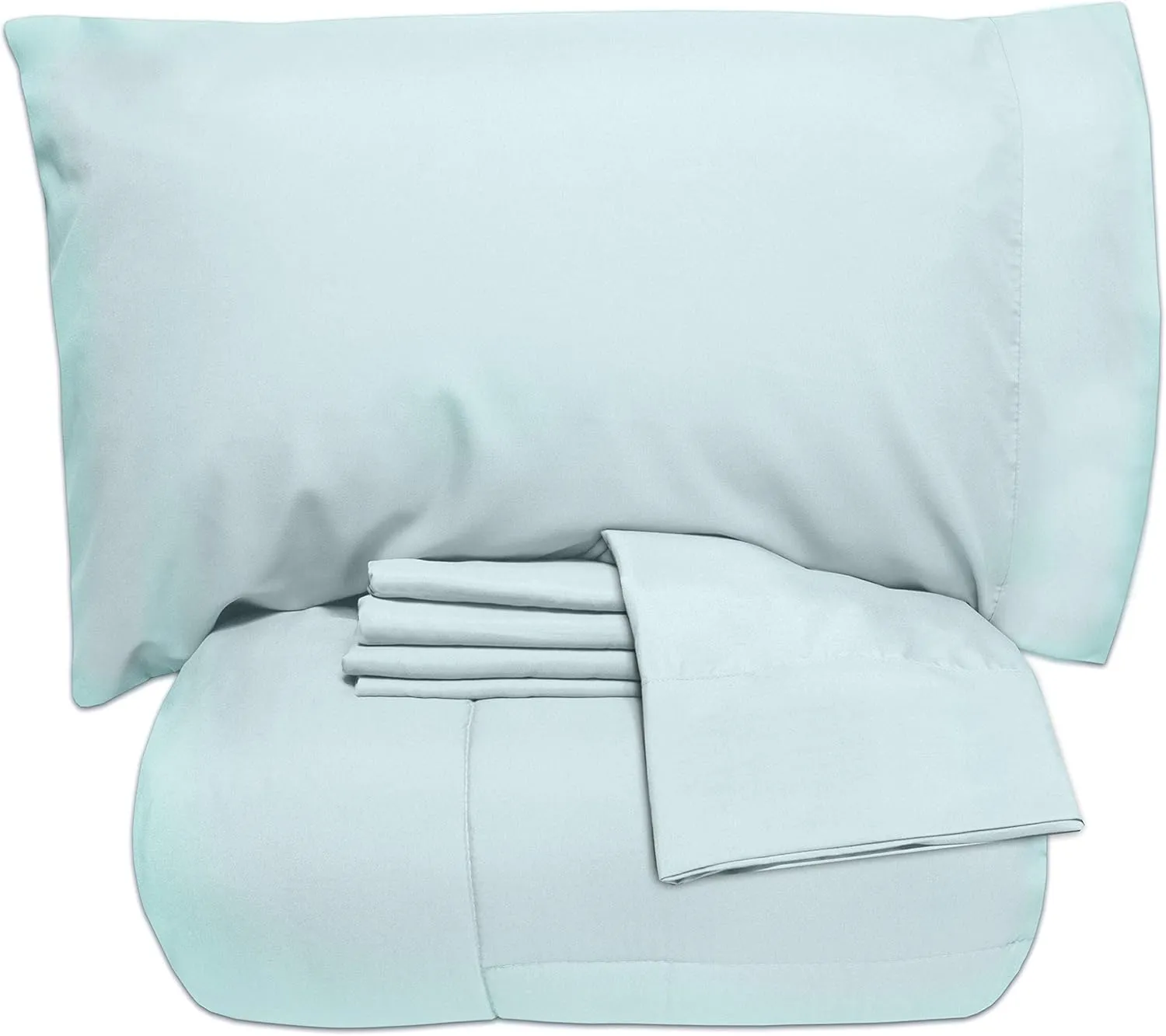 5 Piece Full Comforter Set All Season Soft Down Alternative Blanket & Luxurious Cotton Fits Mattress Up to 18" Deep Pocket Bed 4 Piece Sheet Set Aqua Blue