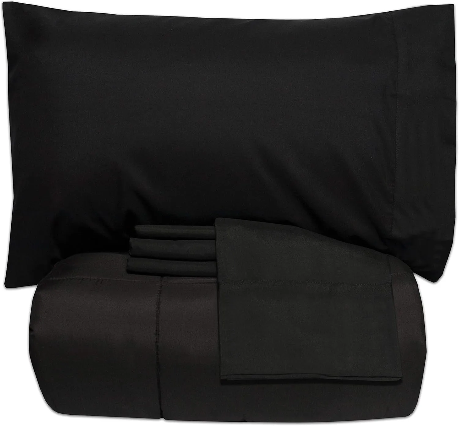 5 Piece King Comforter Set All Season Soft Down Alternative Blanket & Luxurious Cotton Fits Mattress Up to 18" Deep Pocket Bed 4 Piece Sheet Set Black