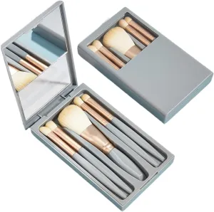 5 Piece Morandi Travel Portable Mini Makeup Brush Set with Mirror Multi-Functional Powder Brush Foundation Beauty Brush kit(Yellow)