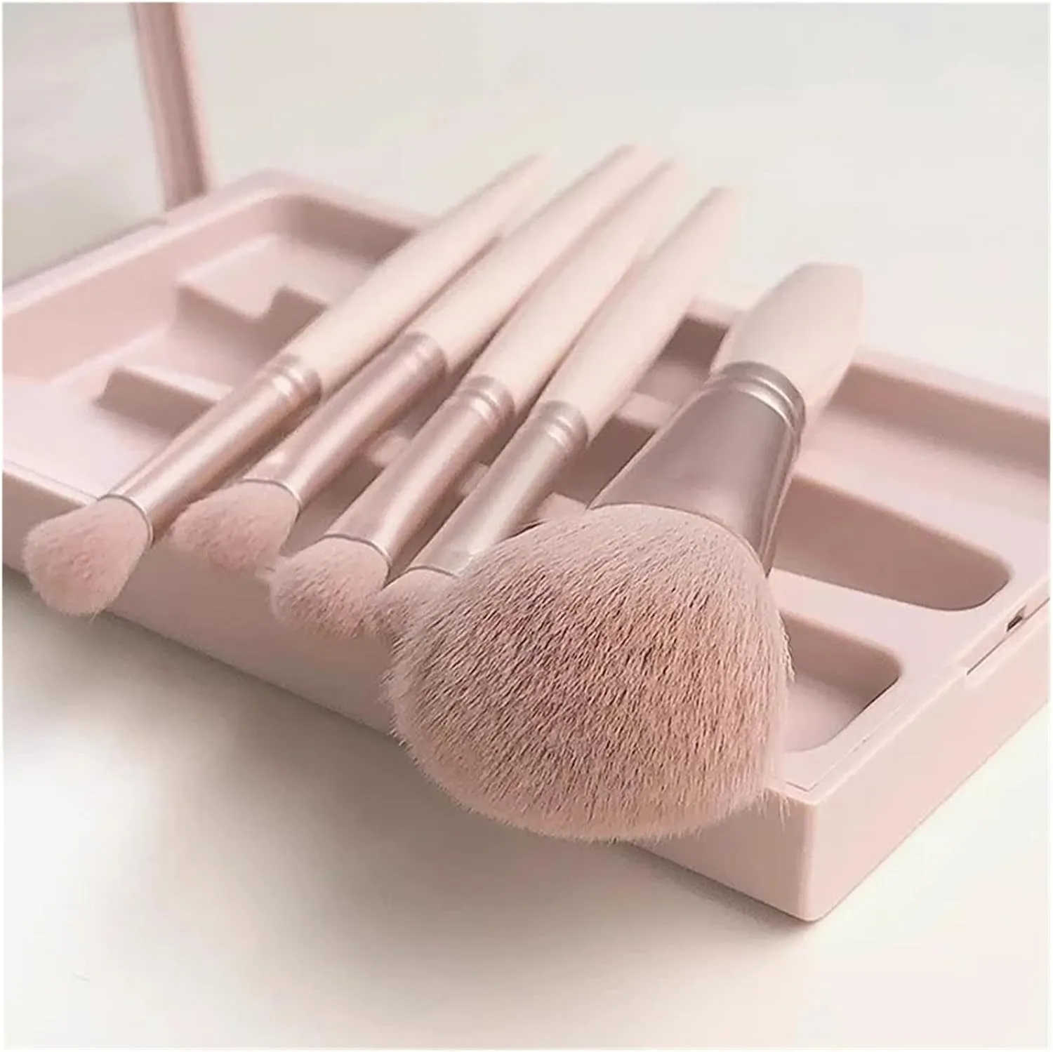 5 Piece Morandi Travel Portable Mini Makeup Brush Set with Mirror Multi-Functional Powder Brush Foundation Beauty Brush kit(Yellow)