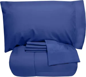 5 Piece Queen Comforter Set All Season Soft Down Alternative Blanket & Luxurious Cotton Fits Mattress Up to 18" Deep Pocket Bed 4 Piece Sheet Set Royal Blue