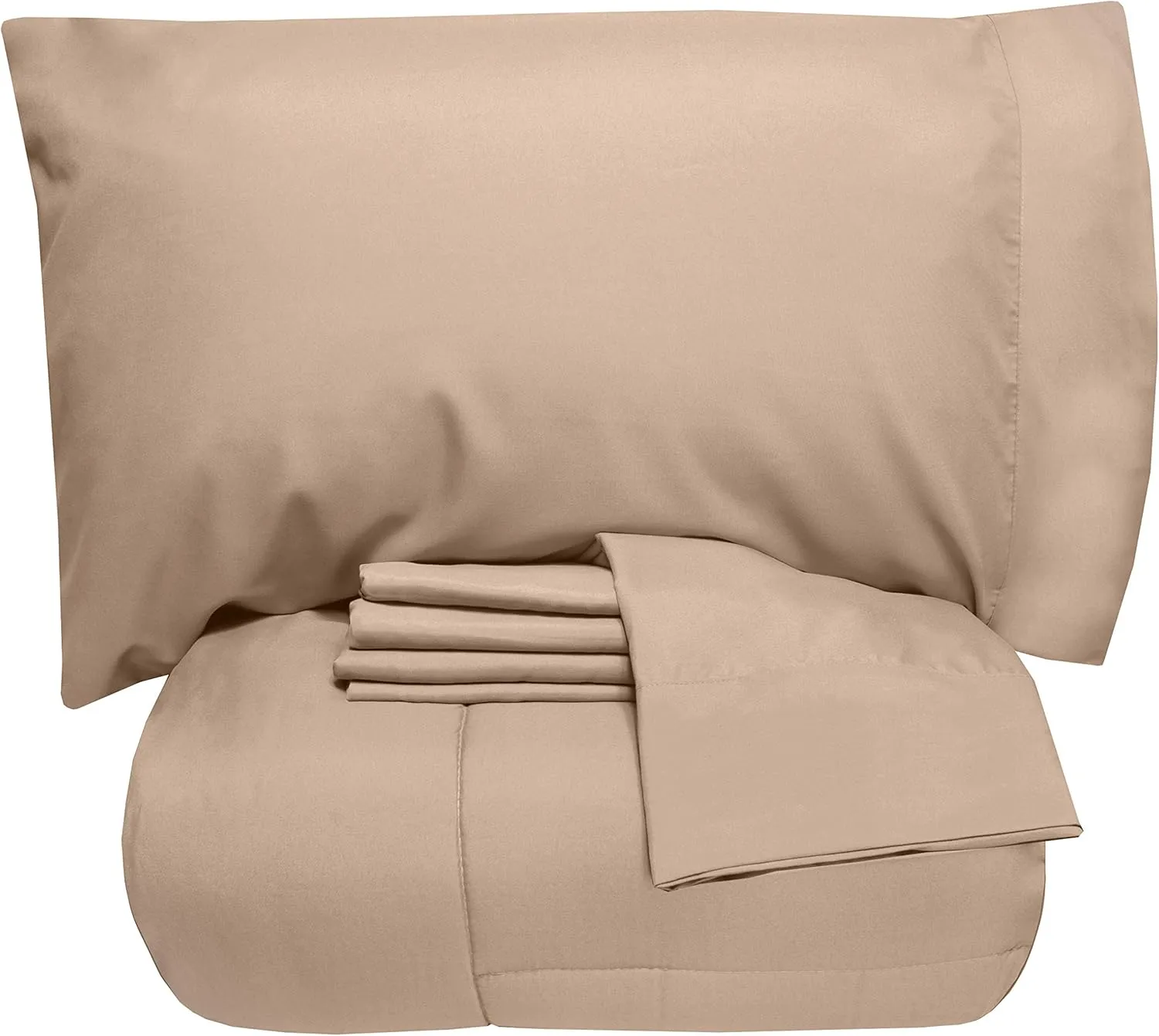 5 Piece Twin Comforter Set All Season Soft Down Alternative Blanket & Luxurious Cotton Fits Mattress Up to 18" Deep Pocket Bed 4 Piece Sheet Set Taupe