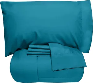 5 Piece Twin XL Comforter Set All Season Soft Down Alternative Blanket & Luxurious Cotton Fits Mattress Up to 18" Deep Pocket Bed 4 Piece Sheet Set Teal