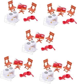 5 Sets Miniature Kitchen Utensils Mini Dollhouse Kit Mini House Accessories Doll House Table Chair Set Craftsmanship Design