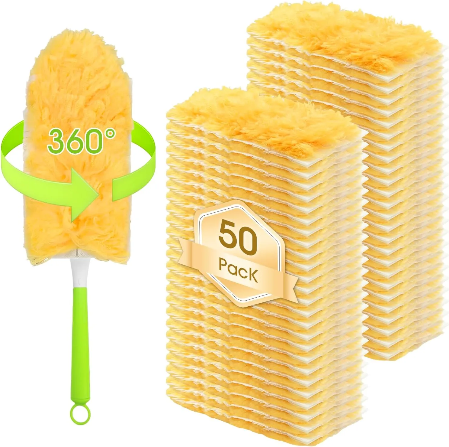 50 Pack Duster Refill for Swiffer Duster, 360 Heavy Duty Duster Kit with 2 Handle, Multi-Surface Disposable Dusters Refills for Cleaning Corner, Furniture, Car, Blinds