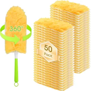 50 Pack Duster Refill for Swiffer Duster, 360 Heavy Duty Duster Kit with 2 Handle, Multi-Surface Disposable Dusters Refills for Cleaning Corner, Furniture, Car, Blinds