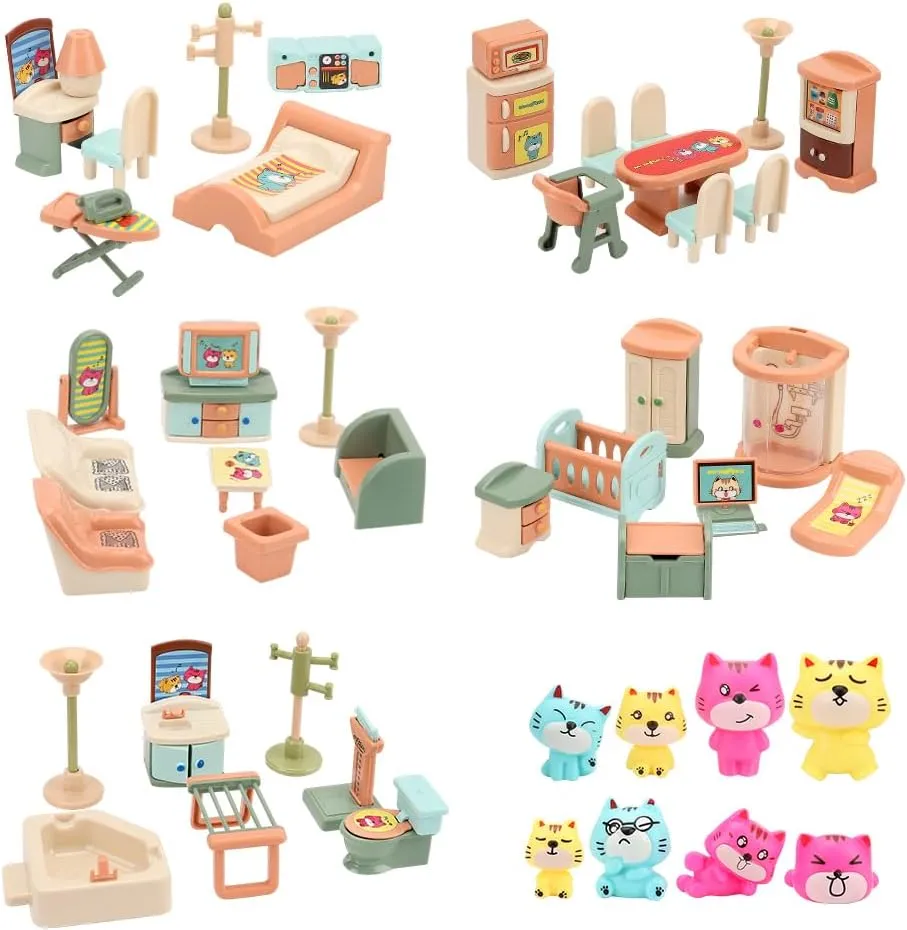 50 Pack Kids Little Dollhouse Furniture Set Toys House Big Dreams for Baby Children Girls Boys Age 3 ,Miniature Accessories Educational Pretend Play Toys for Toddler