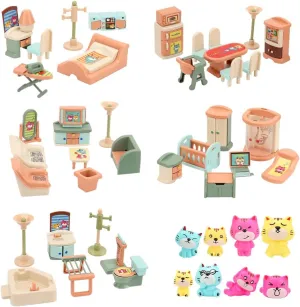 50 Pack Kids Little Dollhouse Furniture Set Toys House Big Dreams for Baby Children Girls Boys Age 3 ,Miniature Accessories Educational Pretend Play Toys for Toddler