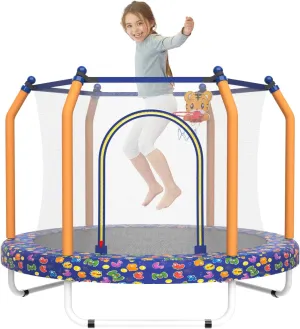 55" Trampoline for Kids, 440lbs Capacity Indoor & Outdoor Small Toddler Trampoline with Net, Basketball Hoop, Birthday Gifts for Boys & Girls