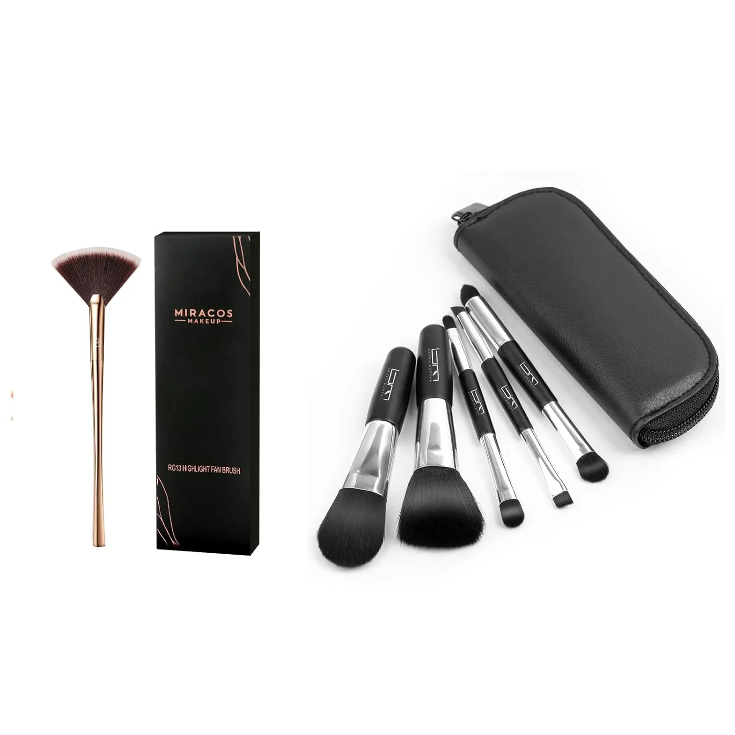 5Pcs Travel Makeup Brushes Set w/Pouch & Fan Makeup Brush For Highlighter