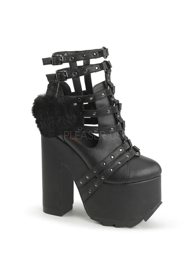6 1/2" Heel, 3" PF Caged Ankle Boot w/ Bondage Straps