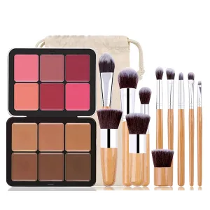 6 Colors Cream Concealer and Face Blush Palette, FantasyDay Long Lasting Full Coverage Conceals Corrects Foundation Camouflage Contour Kit for Correcting Dark Circles Acne Blemish   11 Makeup Brush