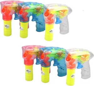 6 Pack Wind up Bubble Gun Shooter with LED Lights Bubble Blaster Ideal for Party Favors, Indoor and Outdoor Toys, Birthday Gifts, Bubble Toys for Boys and Girls of All Ages, No Batteries Required