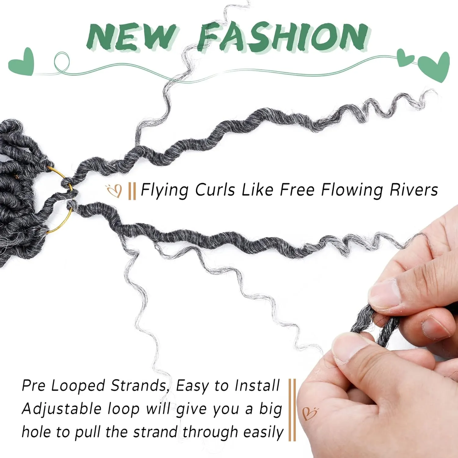 6 Packs Goddess Locs Crochet Hair 8 Inch Grey Crochet Hair for Women Pre Looped Faux River Locs Crochet Braids with Curly Hair Bohemian Hippie Locs Synthetic Hair Extensions(1B/Grey)