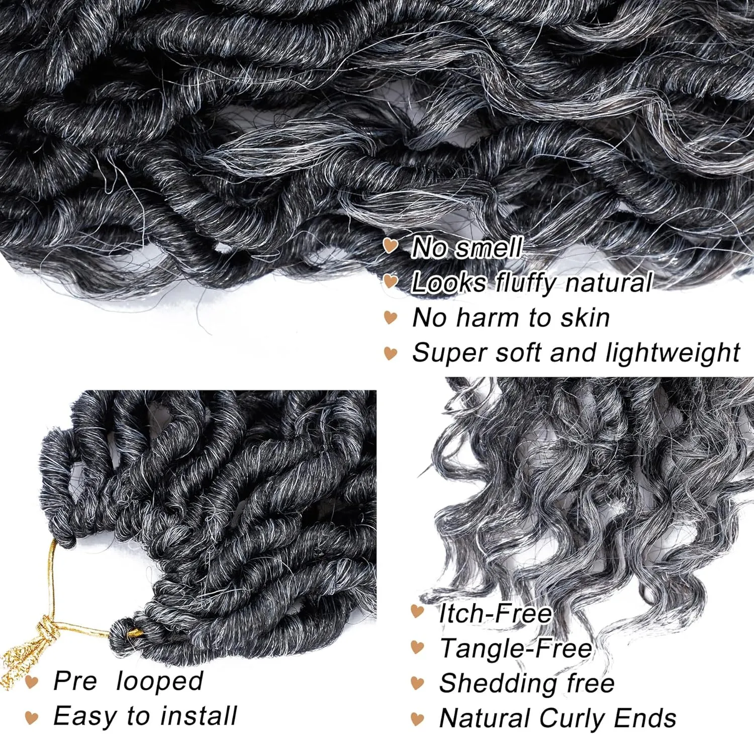 6 Packs Goddess Locs Crochet Hair 8 Inch Grey Crochet Hair for Women Pre Looped Faux River Locs Crochet Braids with Curly Hair Bohemian Hippie Locs Synthetic Hair Extensions(1B/Grey)