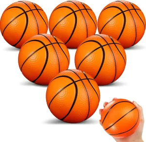 6 Pcs 5'' Mini Foam Basketballs for Kids Adults Orange Squeeze Stress Ball Safe Soft Replacement Pool Beach Basketball for Indoor Hoop Toddler Quiet Bouncy Sport Game