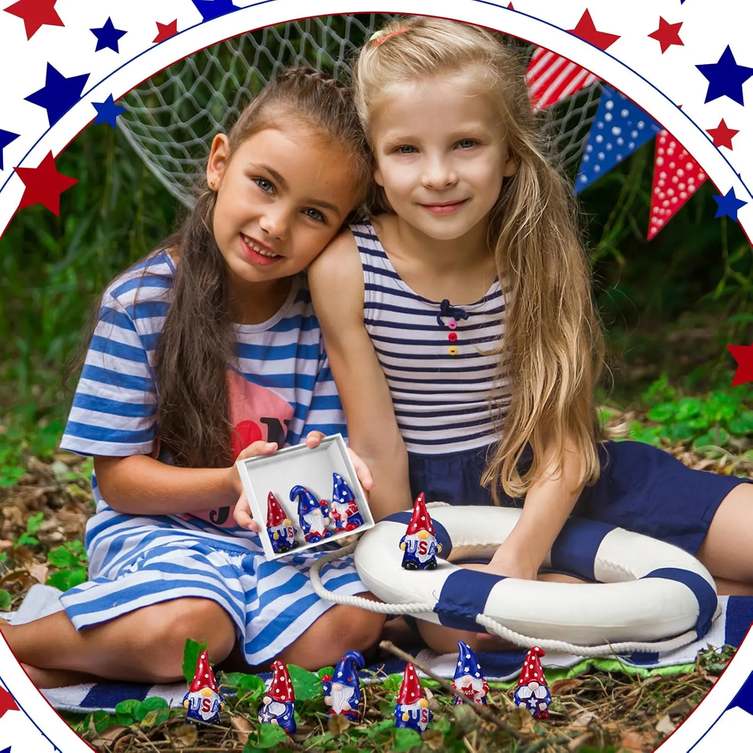 60 Pcs 4th of July Gnomes Decor Patriotic Decorations 2 Inch USA Stars Elf Gifts Red White and Blue Stripes Mini Gnome for Dollhouse Independence Day Tiered Tray Decorations