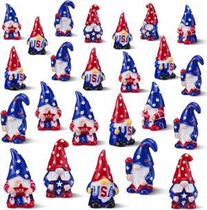 60 Pcs 4th of July Gnomes Decor Patriotic Decorations 2 Inch USA Stars Elf Gifts Red White and Blue Stripes Mini Gnome for Dollhouse Independence Day Tiered Tray Decorations