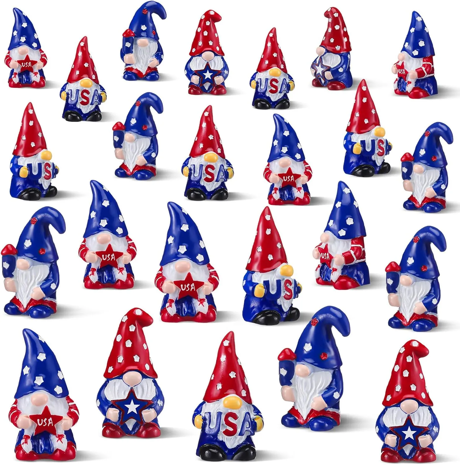 60 Pcs 4th of July Gnomes Decor Patriotic Decorations 2 Inch USA Stars Elf Gifts Red White and Blue Stripes Mini Gnome for Dollhouse Independence Day Tiered Tray Decorations