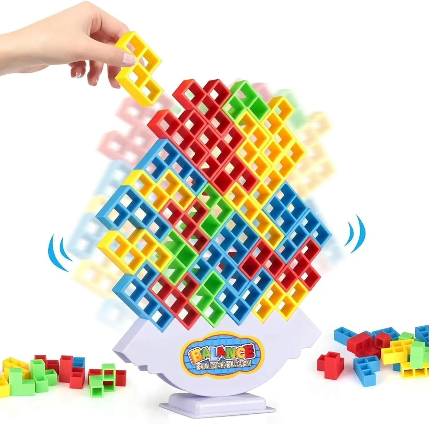 64 Pcs Tetra Tower Stack Game, Team Tower Balancing Games, Balance Stacking Blocks Game for Kids Adults Family Night, Party Indoor Activities, Educational STEM Toys for Ages 6 