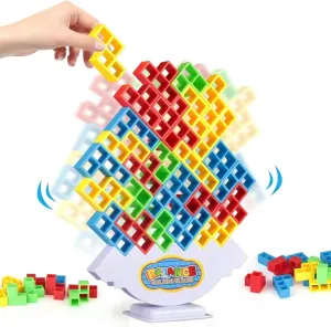 64 Pcs Tetra Tower Stack Game, Team Tower Balancing Games, Balance Stacking Blocks Game for Kids Adults Family Night, Party Indoor Activities, Educational STEM Toys for Ages 6 