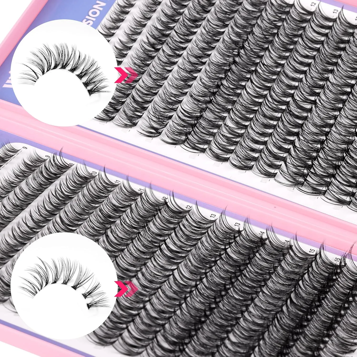 640Pcs Lash Extension Kit, DIY Eyelash Extension Kit Cluster Curl Individual Lashes with Lash Bond and Seal, Tweezers DIY Eyelash Extension Kit for Self Application At Home(30p 40p 8-15MM)