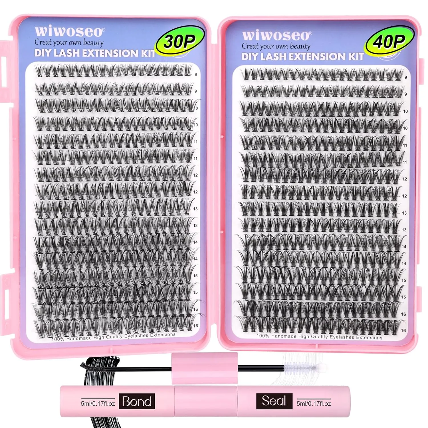 640Pcs Lash Extension Kit, DIY Eyelash Extension Kit Cluster Curl Individual Lashes with Lash Bond and Seal, Tweezers DIY Eyelash Extension Kit for Self Application At Home(30p 40p 8-15MM)
