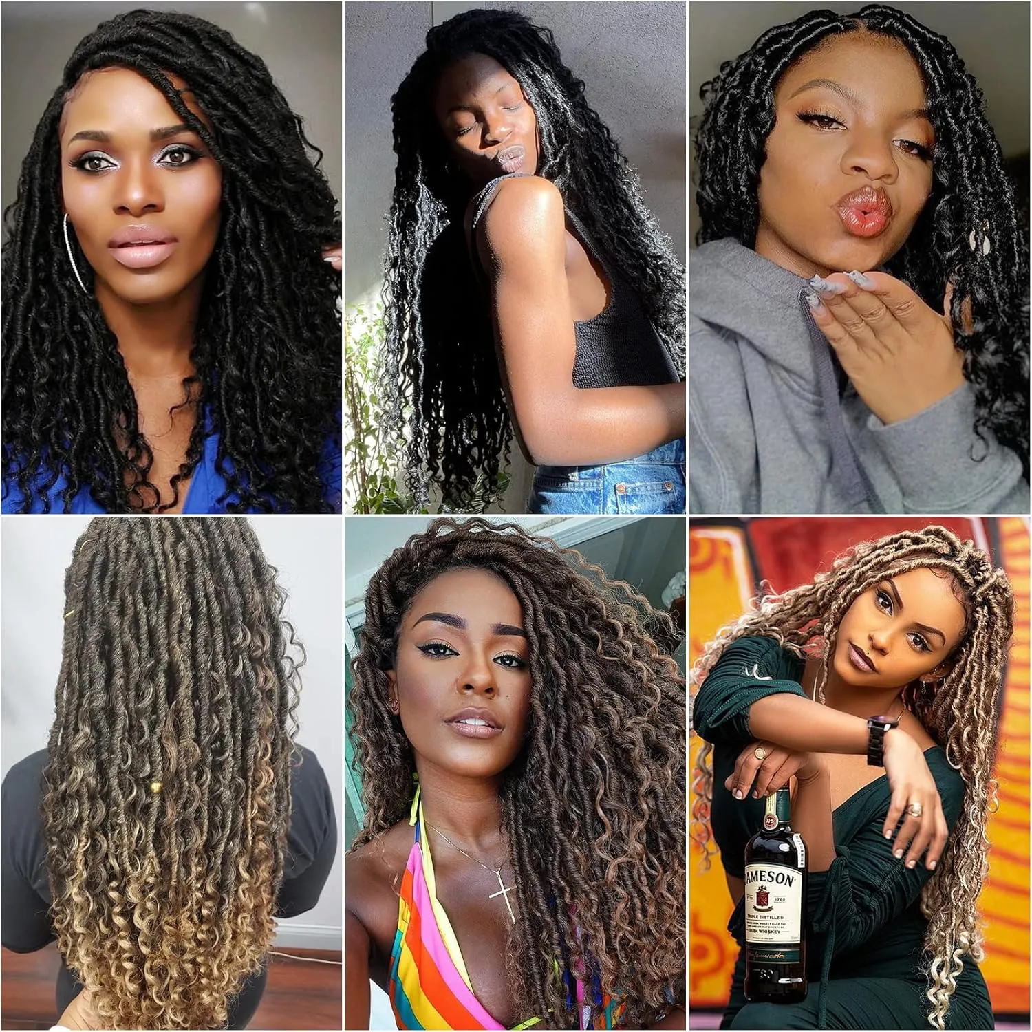 6Packs Goddess Locs Crochet Hair,22Inch Curly Faux Locs Crochet Hair Hippie Locs Crochet Braids Long Crochet Goddess Faux Locs for Black Women(22inch 1B/27)